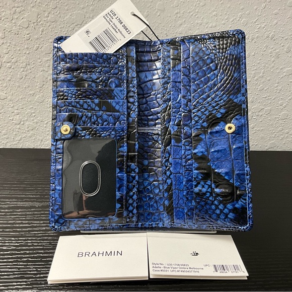 Brahmin Adelle Slim Wallet BLUE VIPER OMBRÉ MELBOURNE Leather RARE HTF - Picture 6 of 7